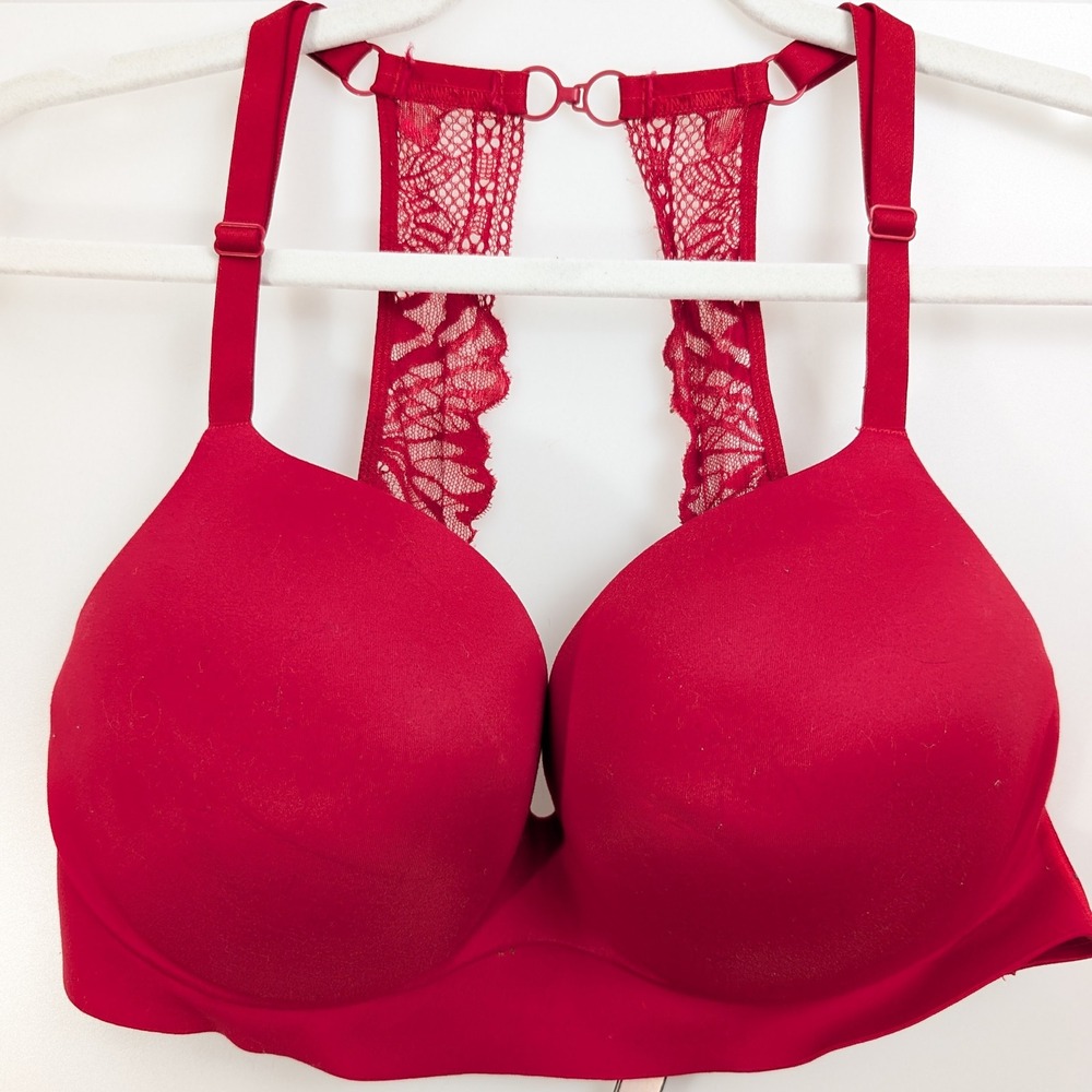 Victorias Secret Incredible Floral Lace Racerback Bra Size 34DDD Red No Wire